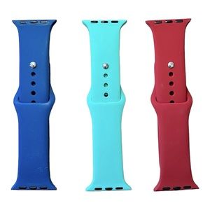 NWT 3 Silicone Watch Wristbands Apple Compatible 38 40mm Navy Red and Blue S - M